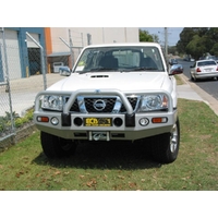 ECB Black Ripple Winch BullBar with Bumper Lights to suit Nissan Patrol GU Y61 3.0LT TD 10/04 - 04/16